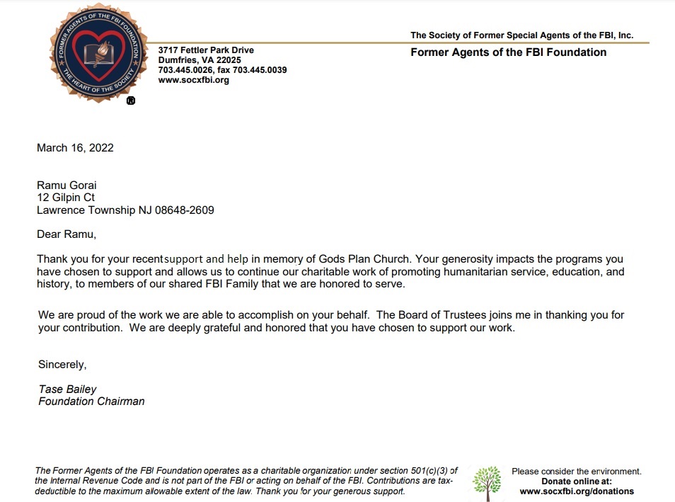 FBI Donation receipt