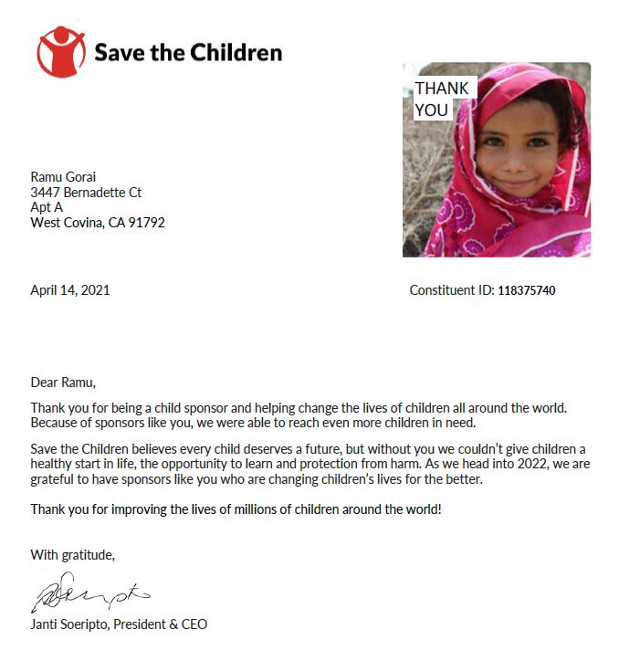 Certificate Request Save the children's