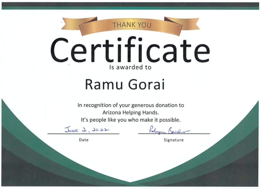 06.Gorai-Certificate of Appreciation Arizona